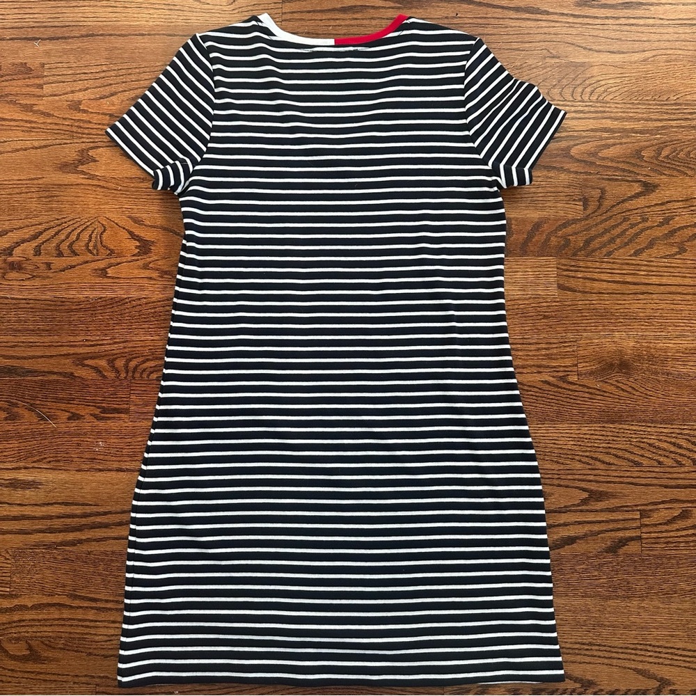 NWT Tommy Hilfiger Black White Striped Knit Red Trim T-shirt V-Neck Dress Size L - Picture 6 of 10